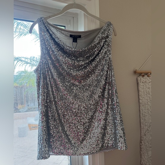 St John Starlight Sequined Cowl Neck Shell 🍸✨ - Picture 10 of 10